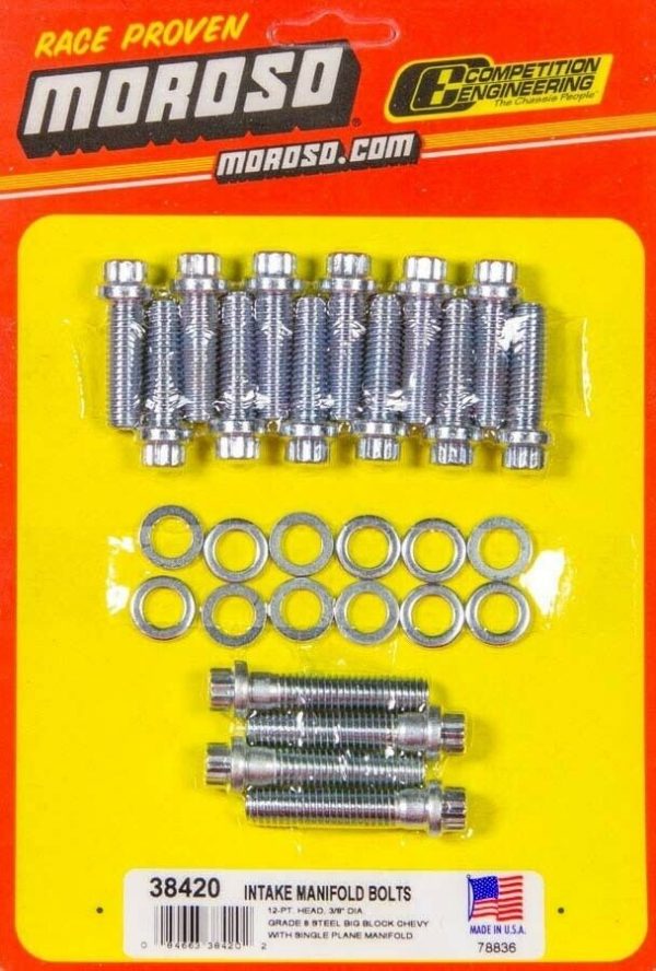 Moroso 38420 Intake Bolts for Big Block Chevy Grade 8 Steel 12-1 1/4" & 4 1 3/4"