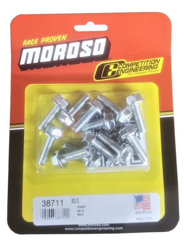 Moroso 38711 GM LS Header Bolt Kit Flange Head Grade 8 Set of 12 1.25 x 25mm